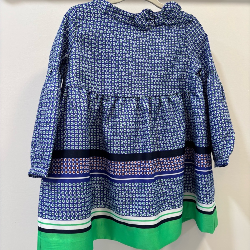 Janie and Jack Blue Patterned Long-Sleeve Dress with Green Hem